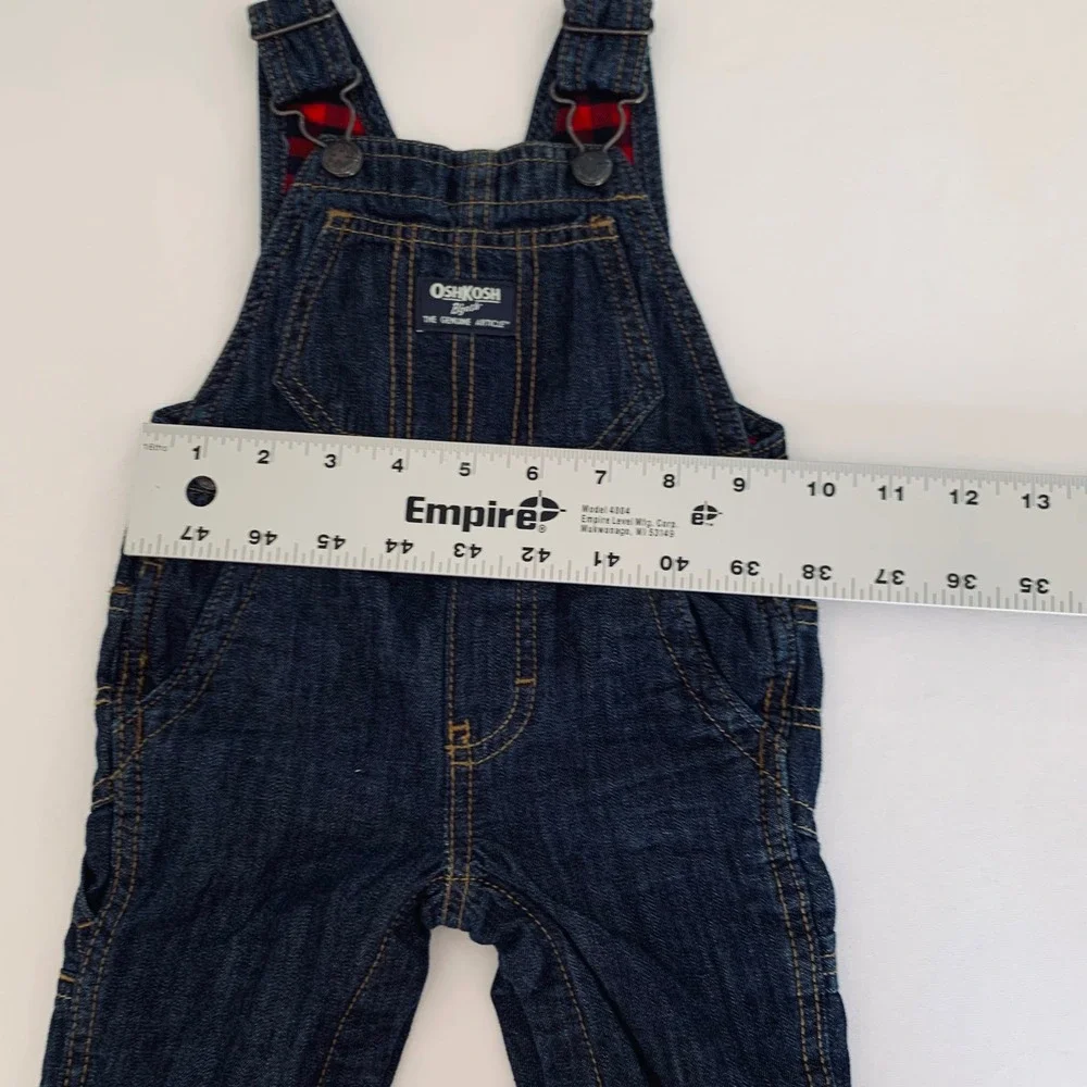 OshKosh Bgosh Denim Carpenter Overalls Baby‎ 3M Dark Wash Flannel Lined Plaid